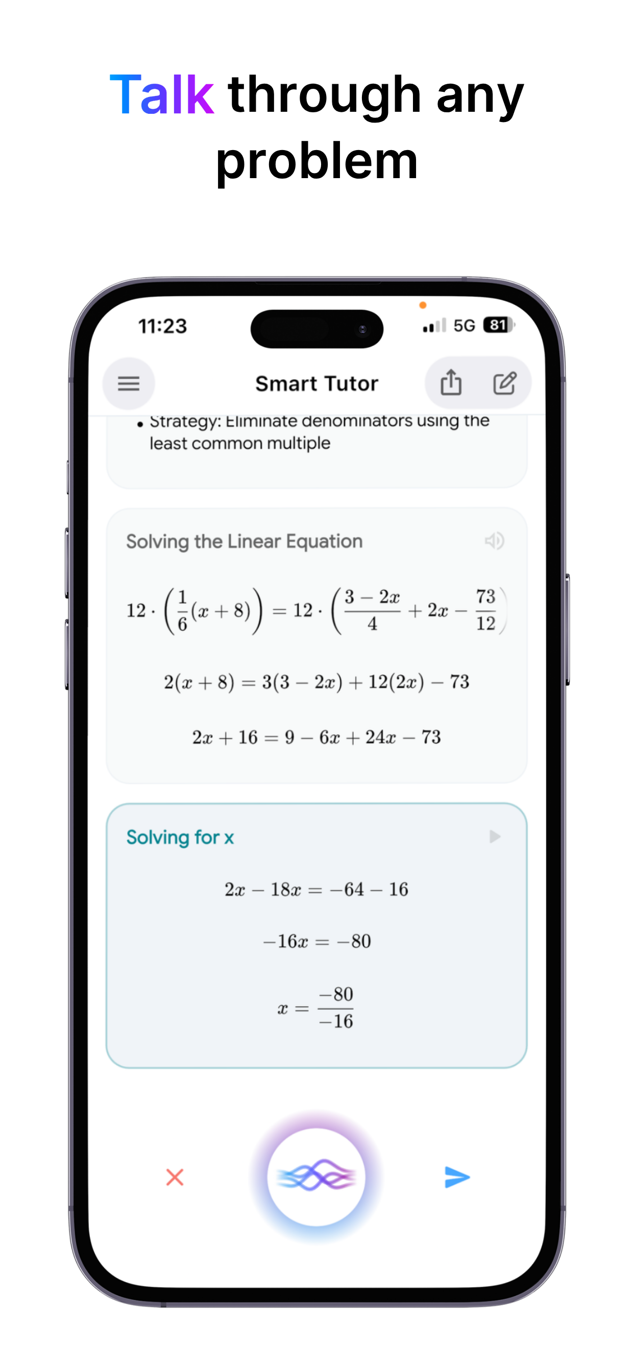 Stephen AI voice tutor walking through a math problem